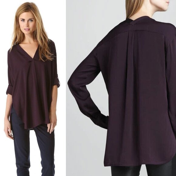 Vince Purple Eggplant Long Sleeve V Neck Blouse Size Small 47795 - Picture 1 of 15